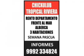 property, Sale, CHICXULUB Tropical Riviera, rento depto. fte. mar, alberca, 2 habits. semana pascua. Inf. 9992 334824 ID:3083792
