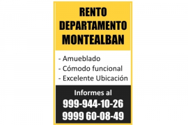 property, Sale, RENTO DEPARTAMENTO
EN MONTEÁLBAN

- Amueblado
- Cómodo funcional
- Excelente ubicación

Informes al 999-944-10-26 y 9999 60-08-49

ID: 3085508