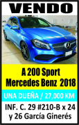 VENDO

A200 Sport Mercedes Benz 2018

UNA DUEÑA / 27,0000 KM

INFORMES. C. 29 #210-B x 24 y 26 García Ginerés

ID: 3088711