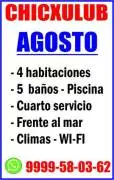 Casas, Renta, CHICXULUB
AGOSTO
-4 Habitaciones
-5 Baños 
-Piscina
-Cuarto de servicio
-Frente al mar
-Climas
-Wi-fi
-Vix para el mundial

INFORMES AL 9999-58-03-62