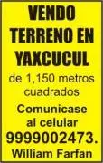 Terrenos, Venta, VENDO TERRENO EN YAXCUCUL
-De 1,150 metros cuadrados

INFORMES AL 9999002473
William Farfan
