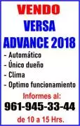 Vendo Versa Advance 2018
-Automático
-Único dueño
-Optimo funcionamiento
-Clima
Informes al 961-945-33-44 de 10 a 15:Hrs.